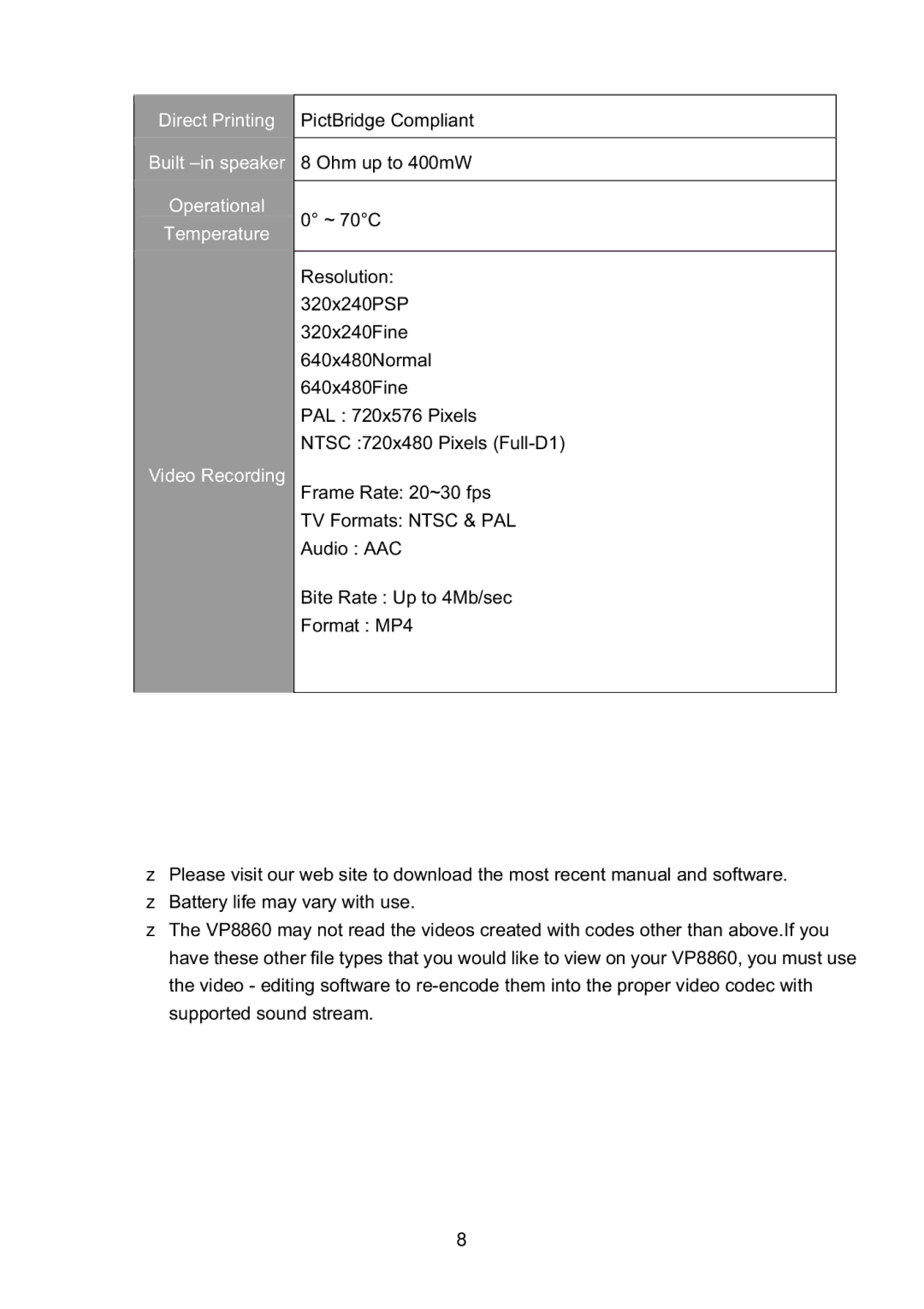 Vosonic VP8860 manual 