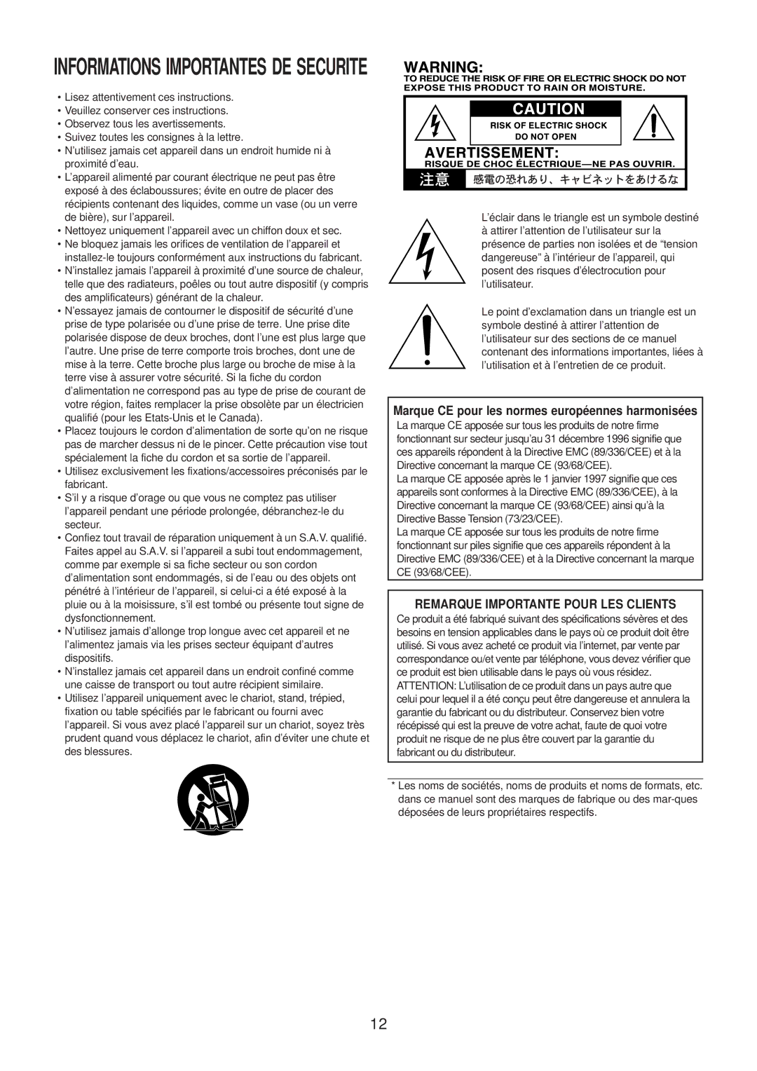 Vox AC30CC2X, AC30CC1, AC30CCH Marque CE pour les normes européennes harmonisées, Remarque Importante Pour LES Clients 