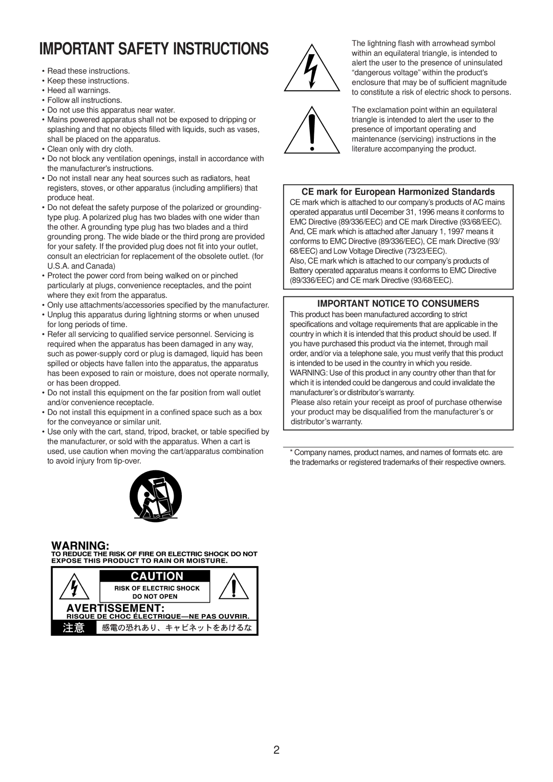 Vox AC30CC1, AC30CC2X, AC30CCH owner manual CE mark for European Harmonized Standards, Important Notice to Consumers 