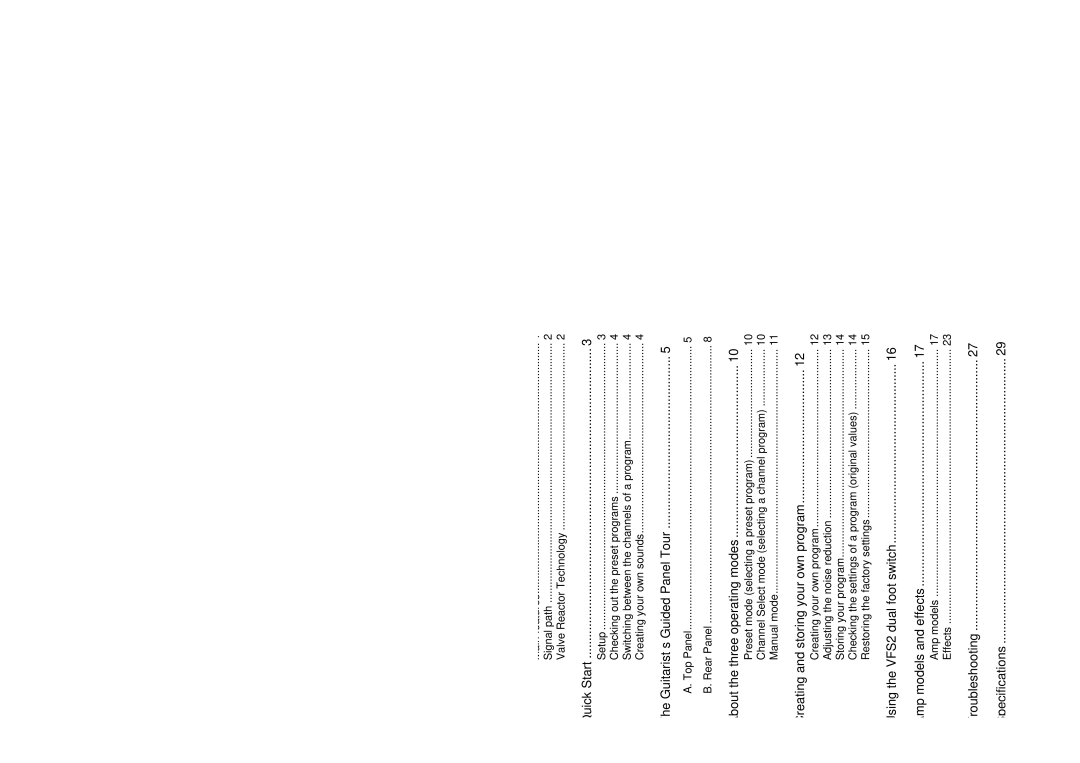 Vox AD15VT, AD30VT, AD50VT, AD10VT manual Table of Contents 