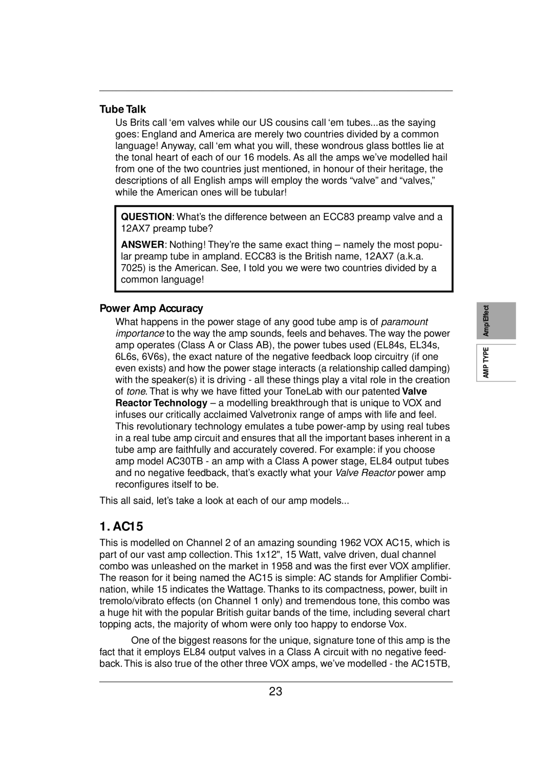 Vox E 1 owner manual AC15, Tube Talk 