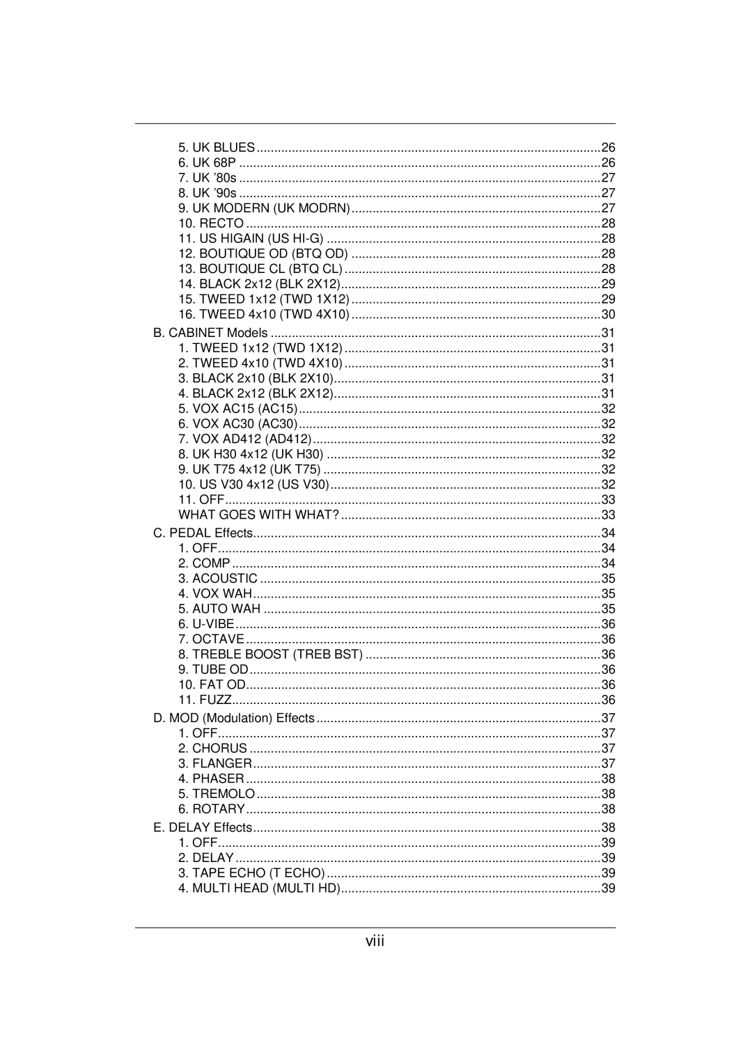 Vox E 1 owner manual Viii 