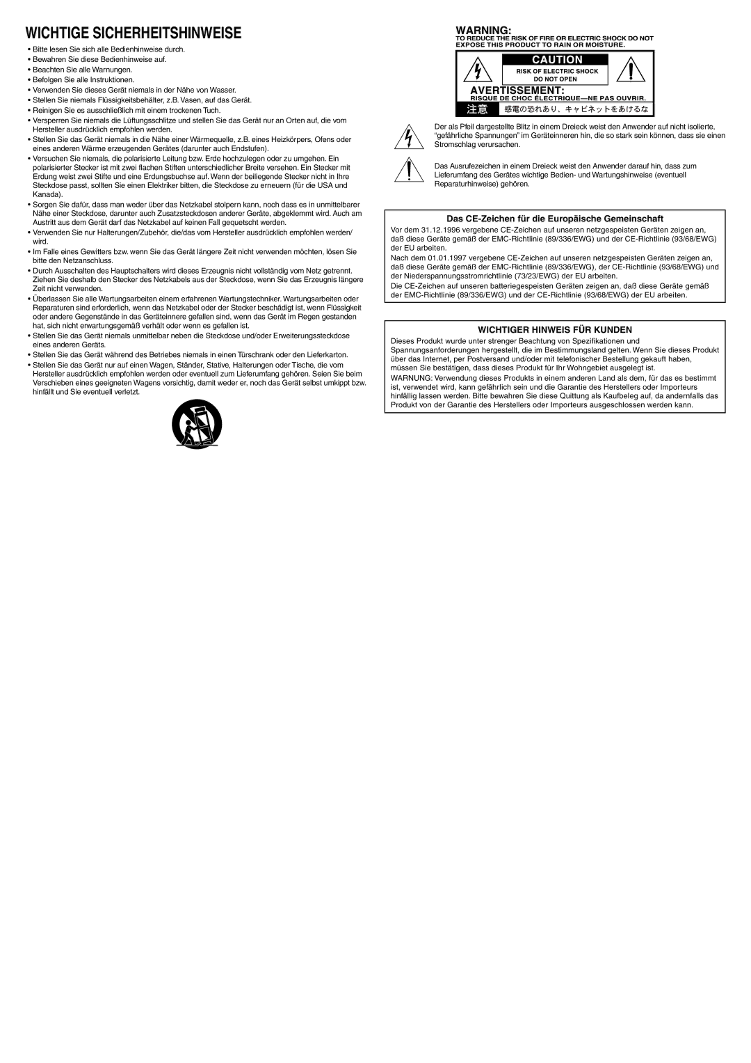 Vox T-15 specifications Wichtige Sicherheitshinweise, Das CE-Zeichen für die Europäische Gemeinschaft 