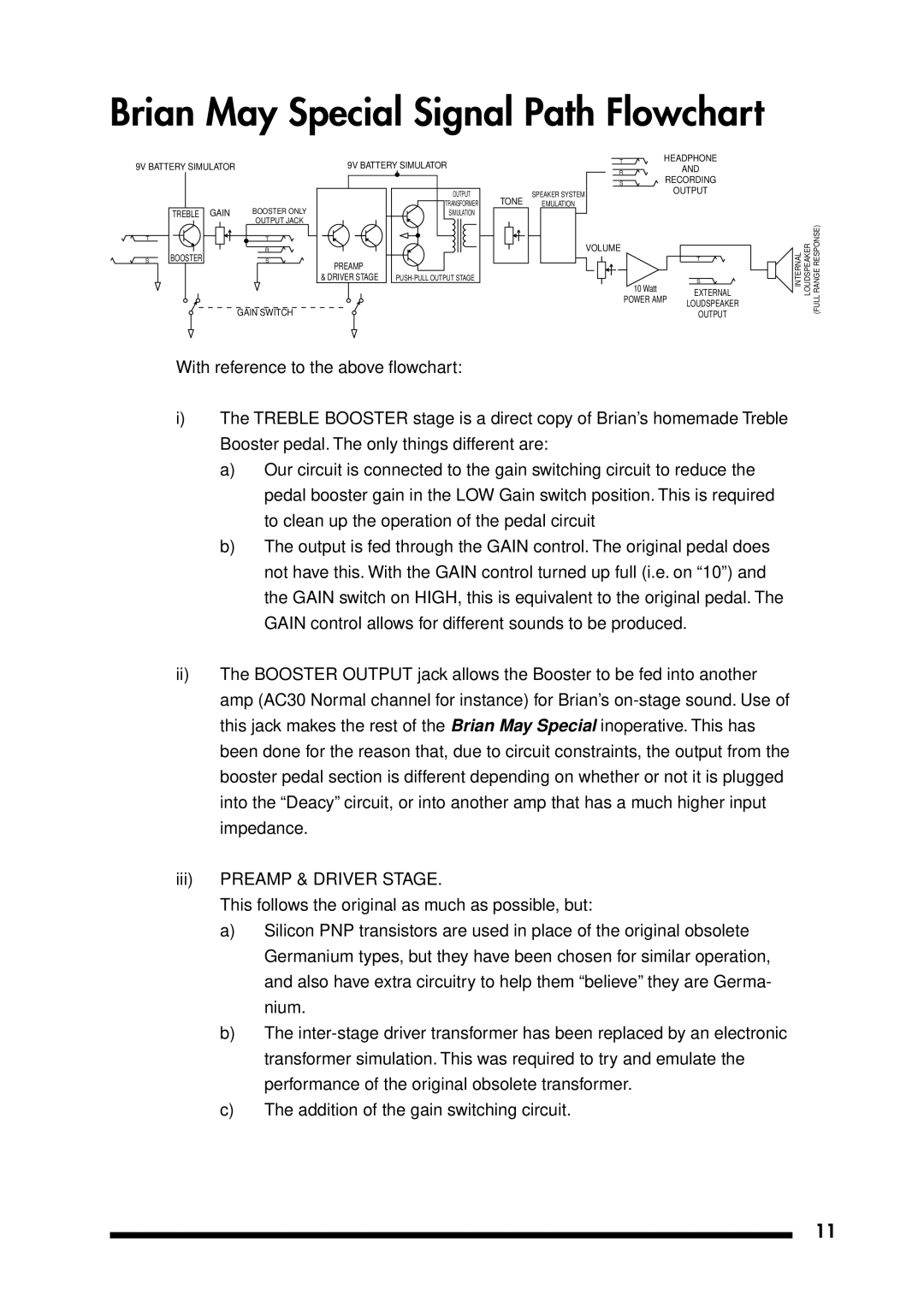 Vox VBM1 owner manual Brian May Special Signal Path Flowchart 