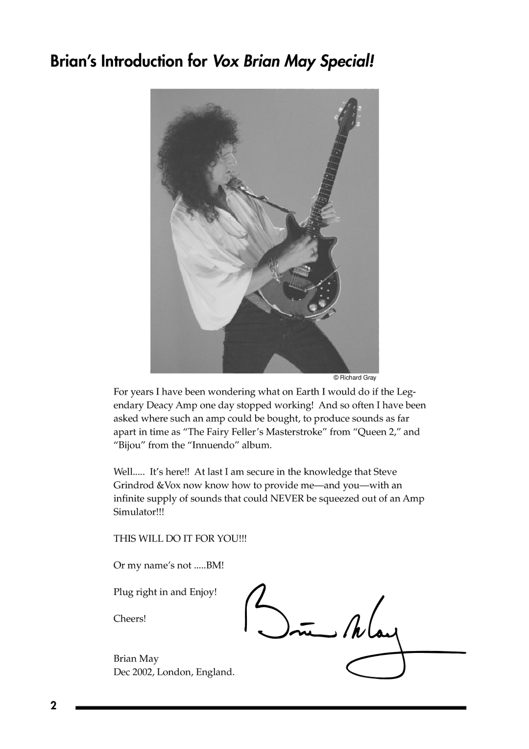 Vox VBM1 owner manual Brian’s Introduction for Vox Brian May Special 