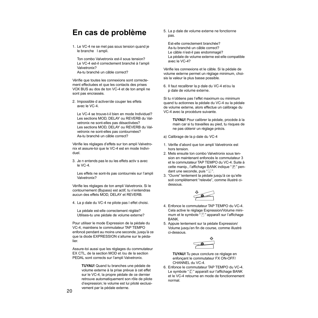 Vox VC-4 manual En cas de problème 