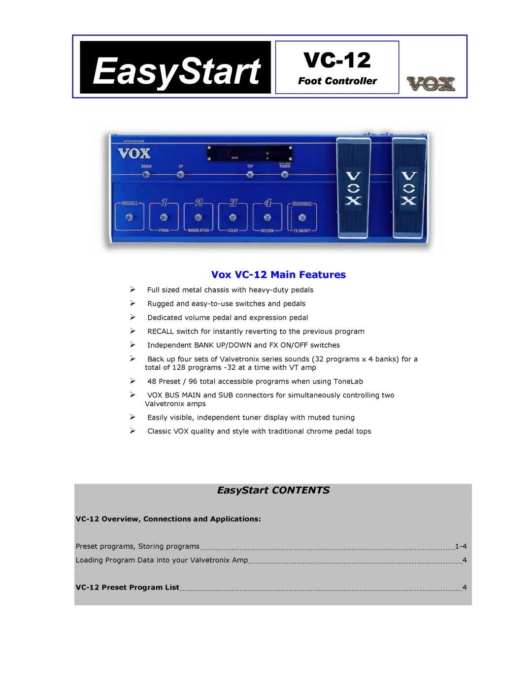 Vox Vc12 manual EasyStart 