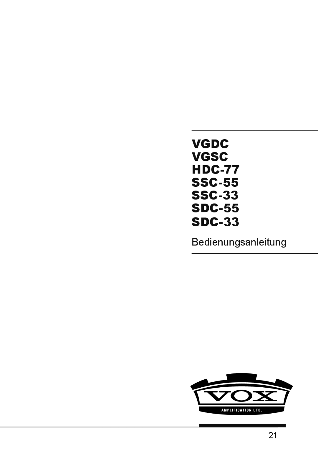 Vox SSC-33, VGSC, SSC-55, HDC-77, VGDC, SDC-55, SDC-33 owner manual Vgdc Vgsc 