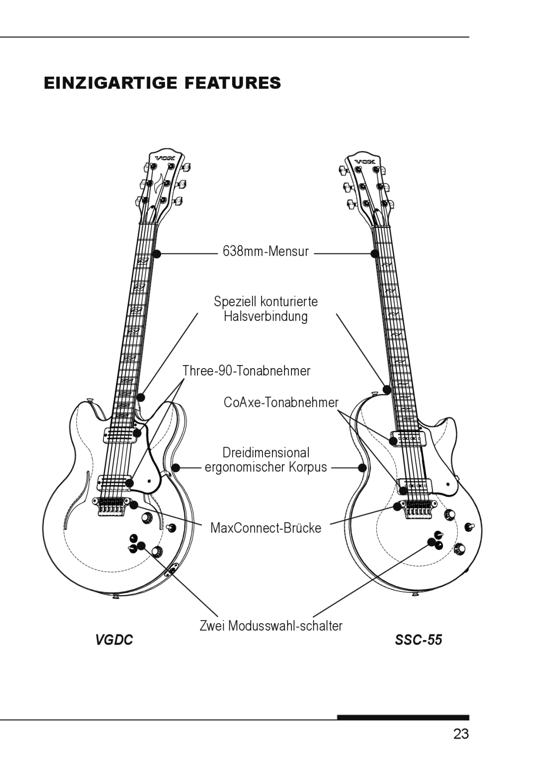 Vox VGDC, VGSC, SSC-55, SSC-33, HDC-77, SDC-55, SDC-33 owner manual Einzigartige Features 