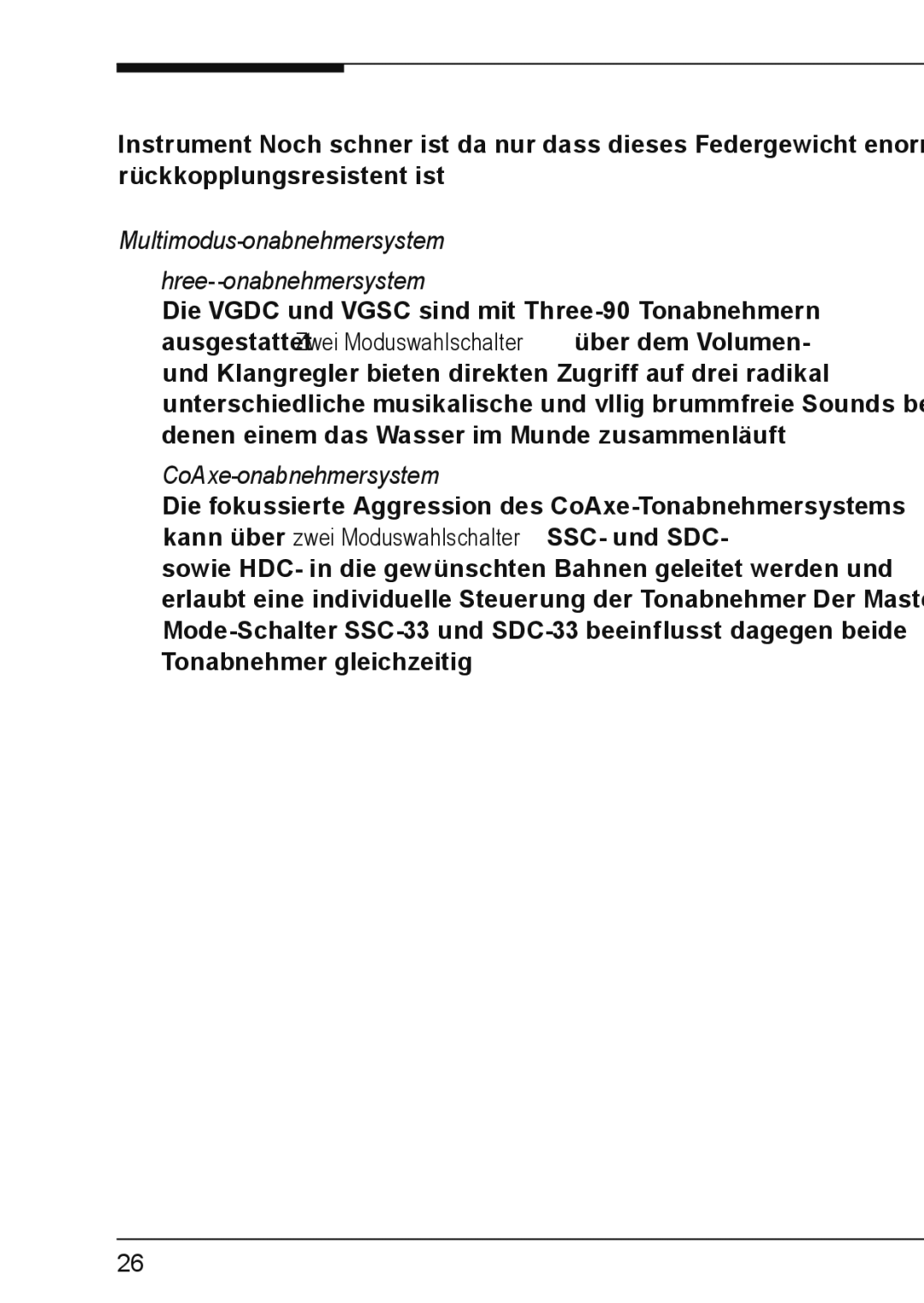 Vox VGSC, SSC-55, SSC-33, HDC-77, VGDC Multimodus-Tonabnehmersystem Three-90-Tonabnehmersystem, CoAxe-Tonabnehmersystem 