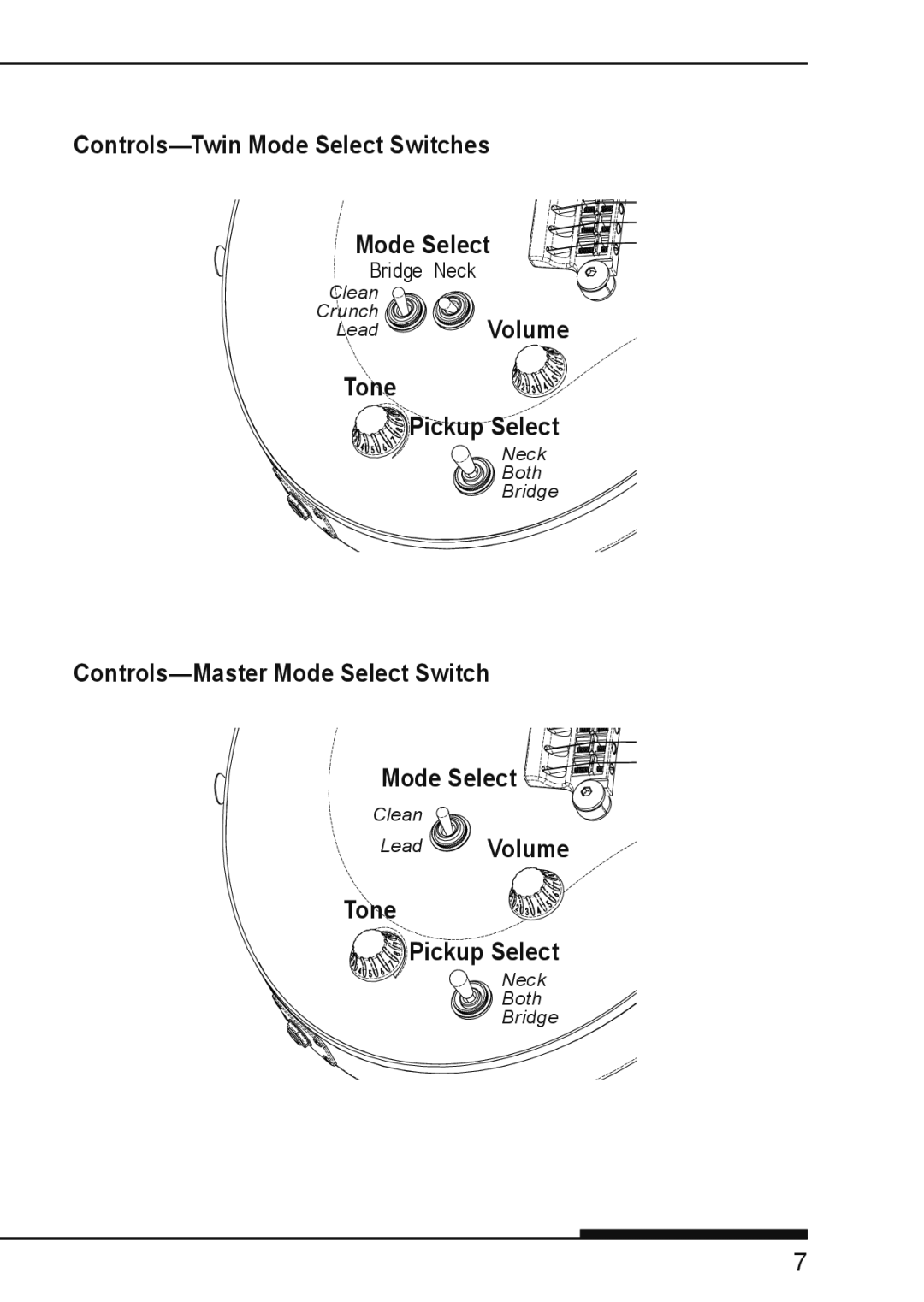 Vox SSC-33, VGSC Controls-Twin Mode Select Switches, LeadVolume Tone Pickup Select, Controls-Master Mode Select Switch 