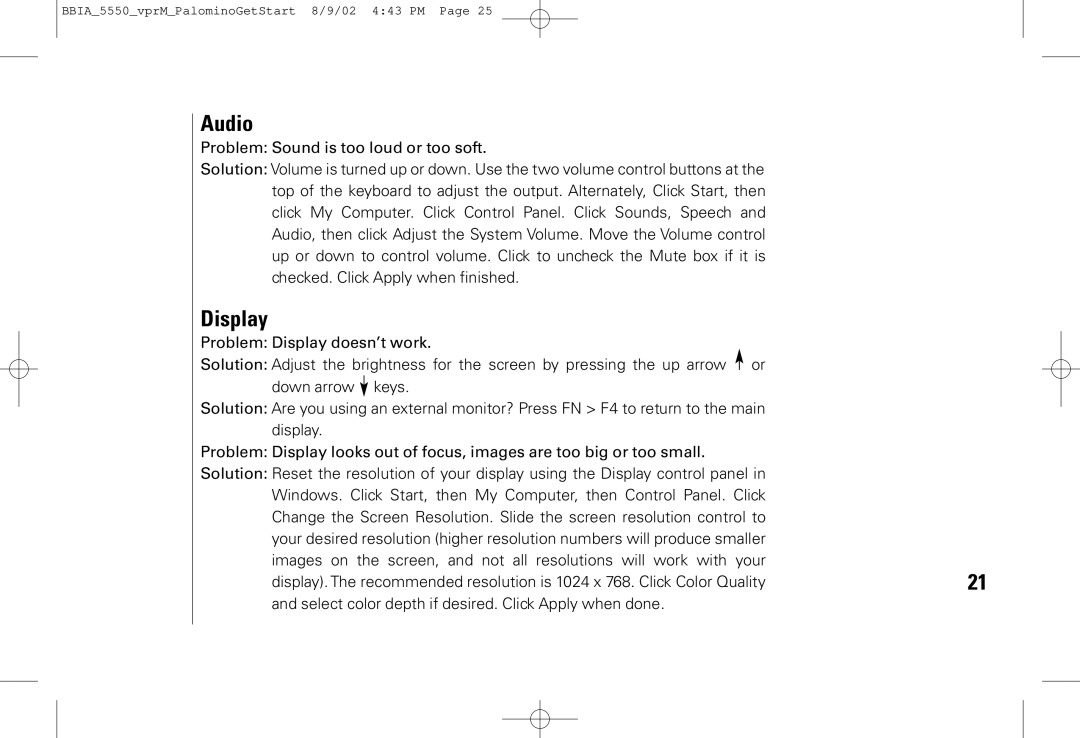 vpr Matrix VPRN-GS200 manual Audio, Display 