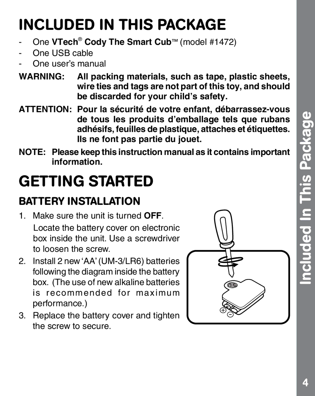 VTech 1472 user manual Included in this Package, Getting Started, Included In This Package 