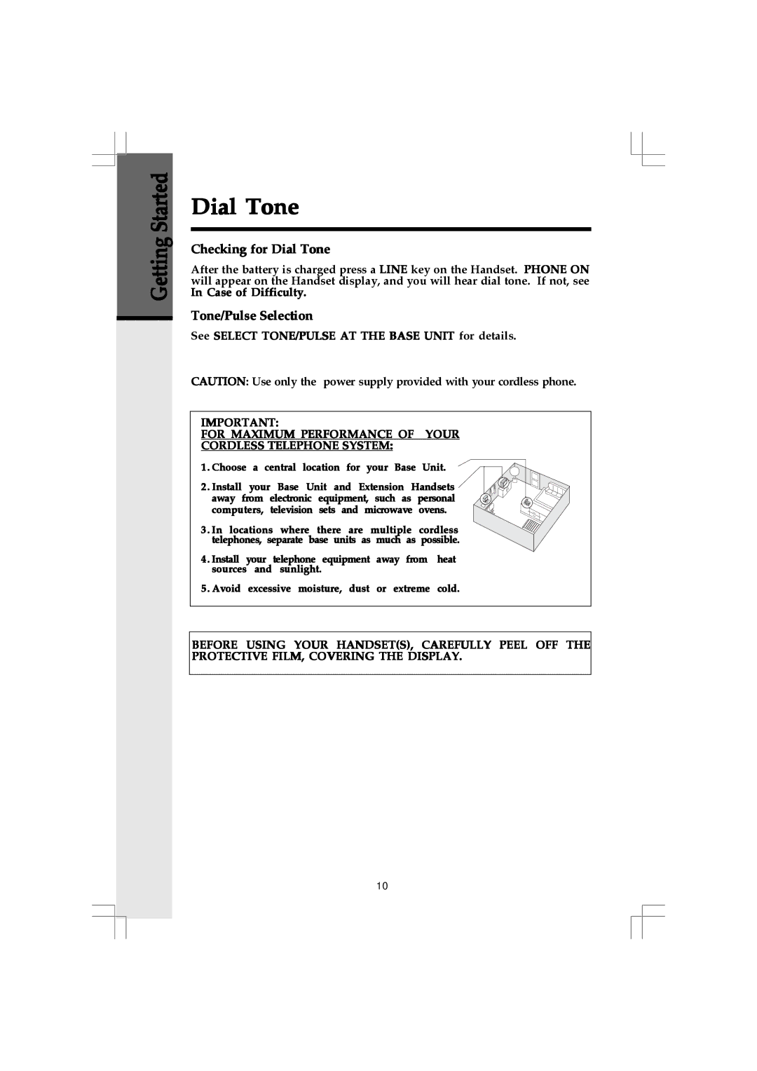 VTech 20-2432 Checking for Dial Tone, Tone/Pulse Selection, For Maximum Performance of Your Cordless Telephone System 