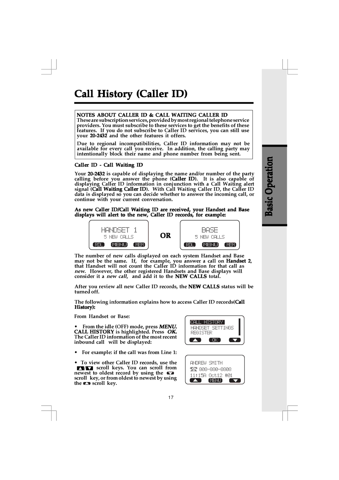 VTech 20-2432 owner manual Call History Caller ID 