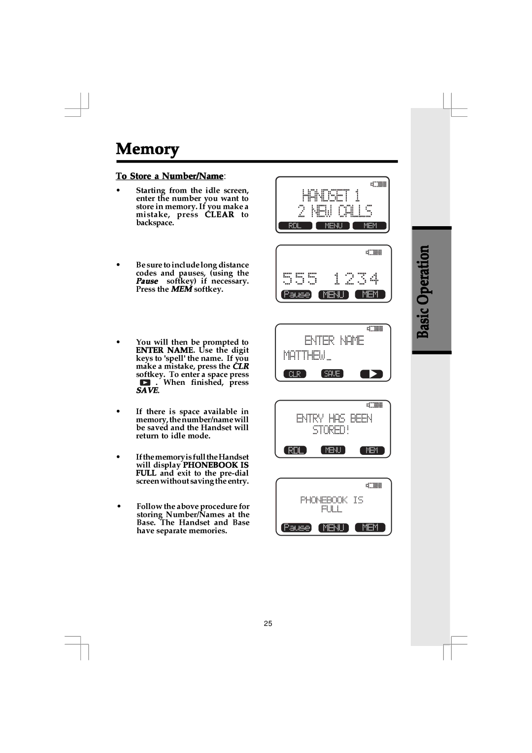 VTech 20-2432 owner manual To Store a Number/Name 