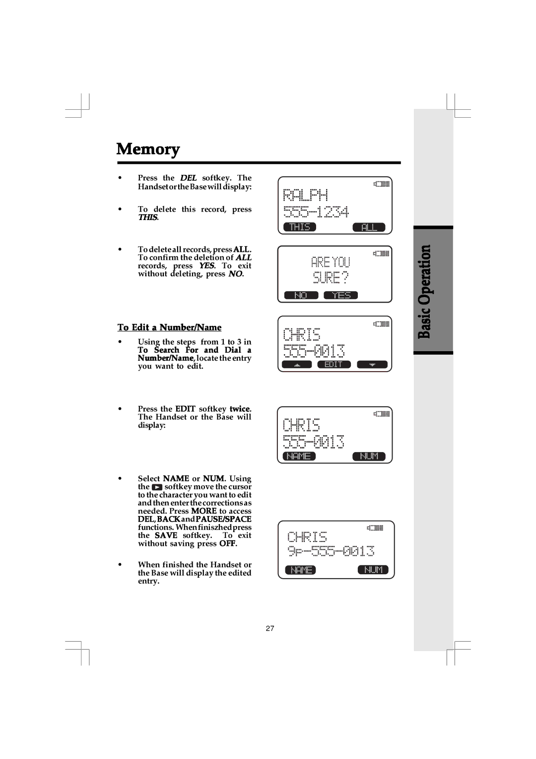 VTech 20-2432 owner manual To Edit a Number/Name 