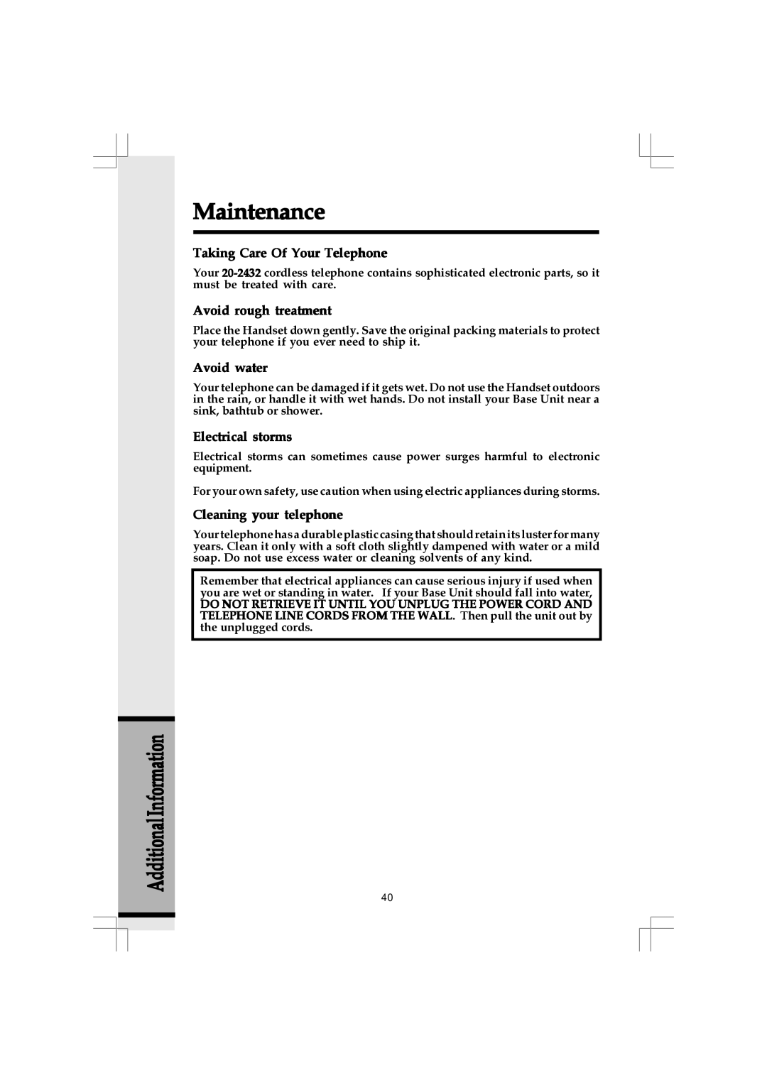 VTech 20-2432 owner manual Maintenance 