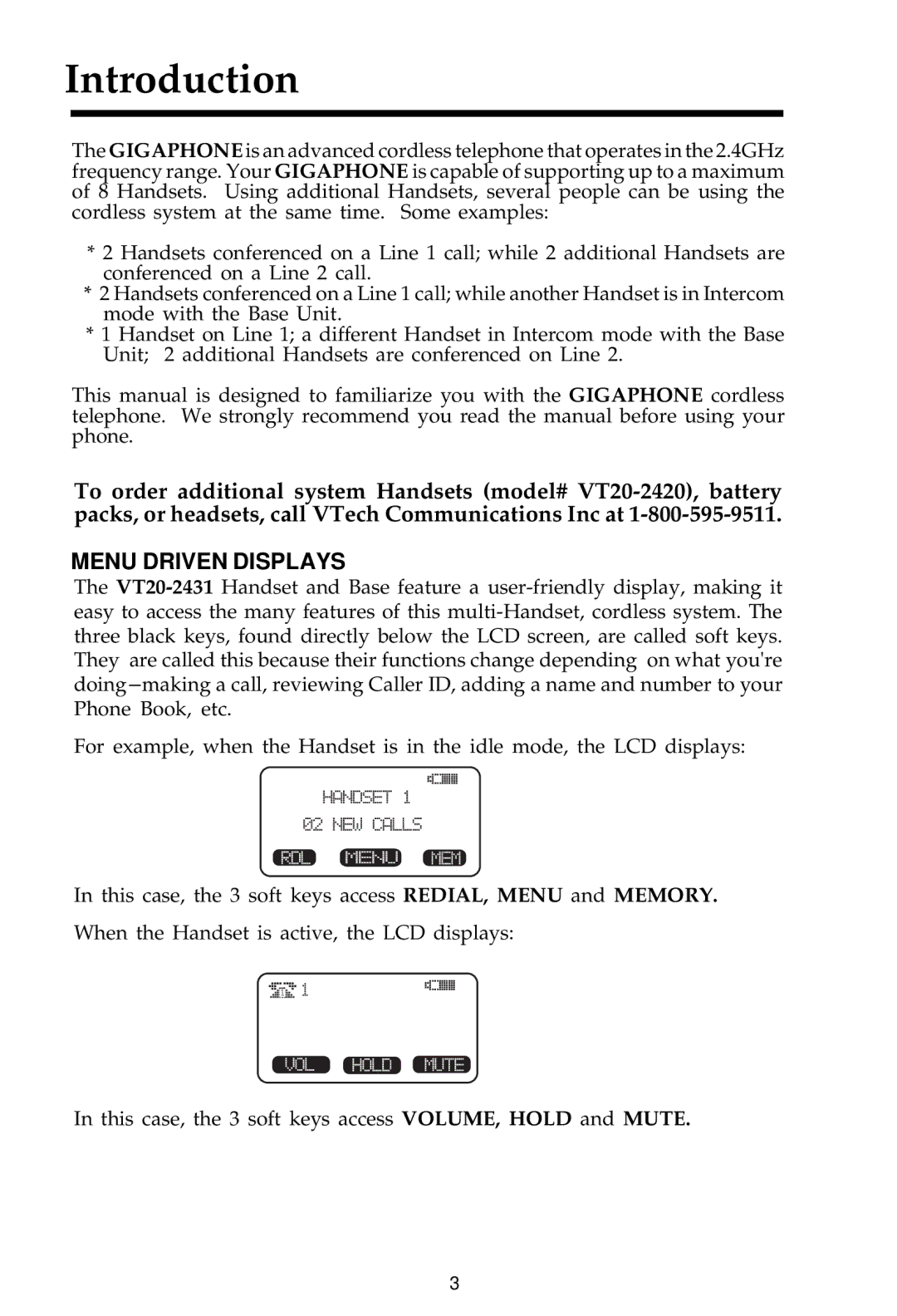 VTech 20-2481 important safety instructions Introduction, Menu Driven Displays 