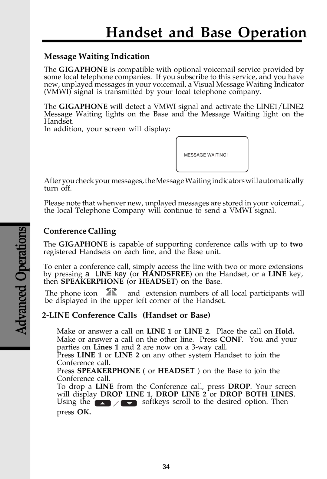 VTech 20-2481 Message Waiting Indication, Conference Calling, Line Conference Calls Handset or Base 