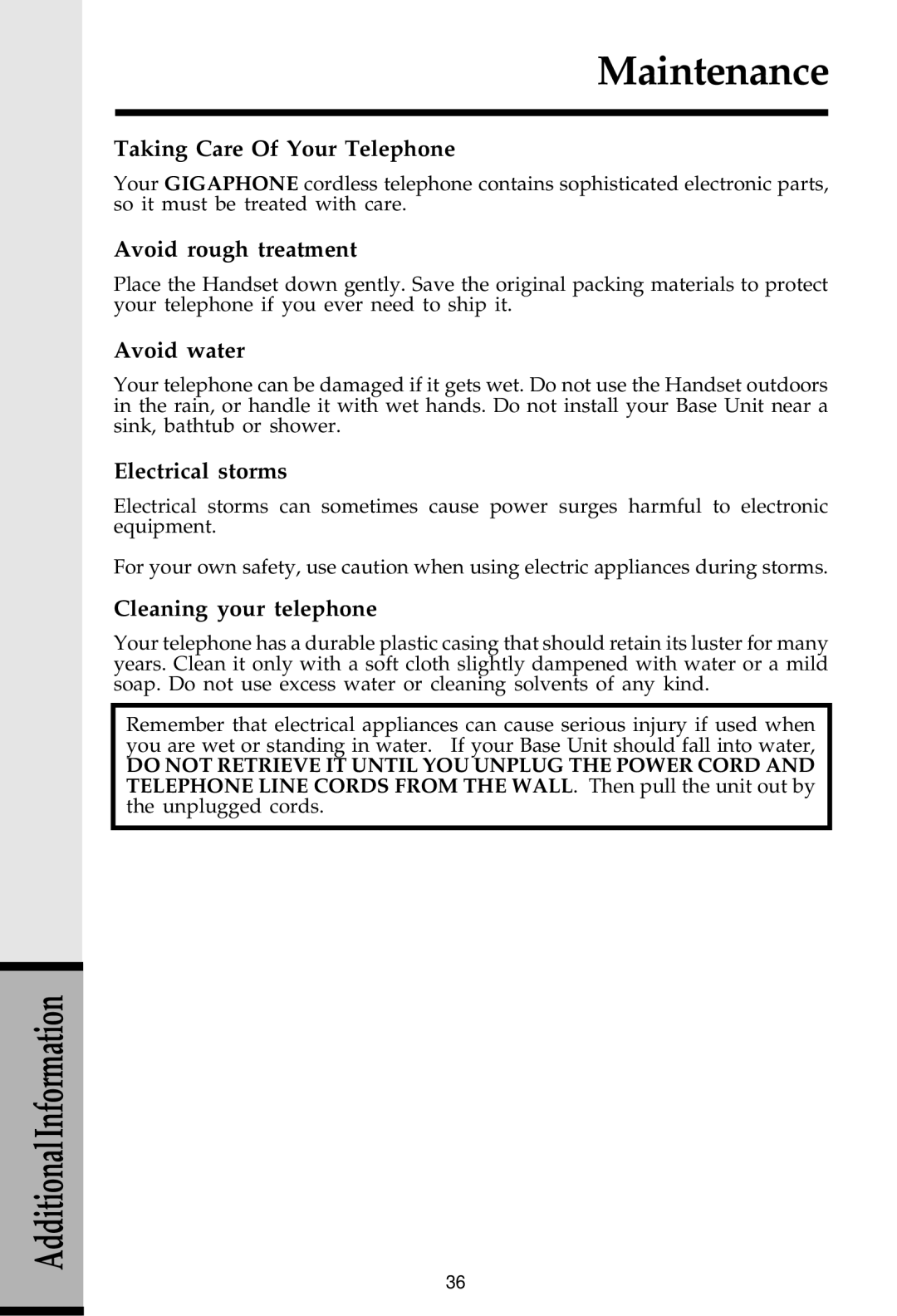 VTech 20-2481 important safety instructions Maintenance 