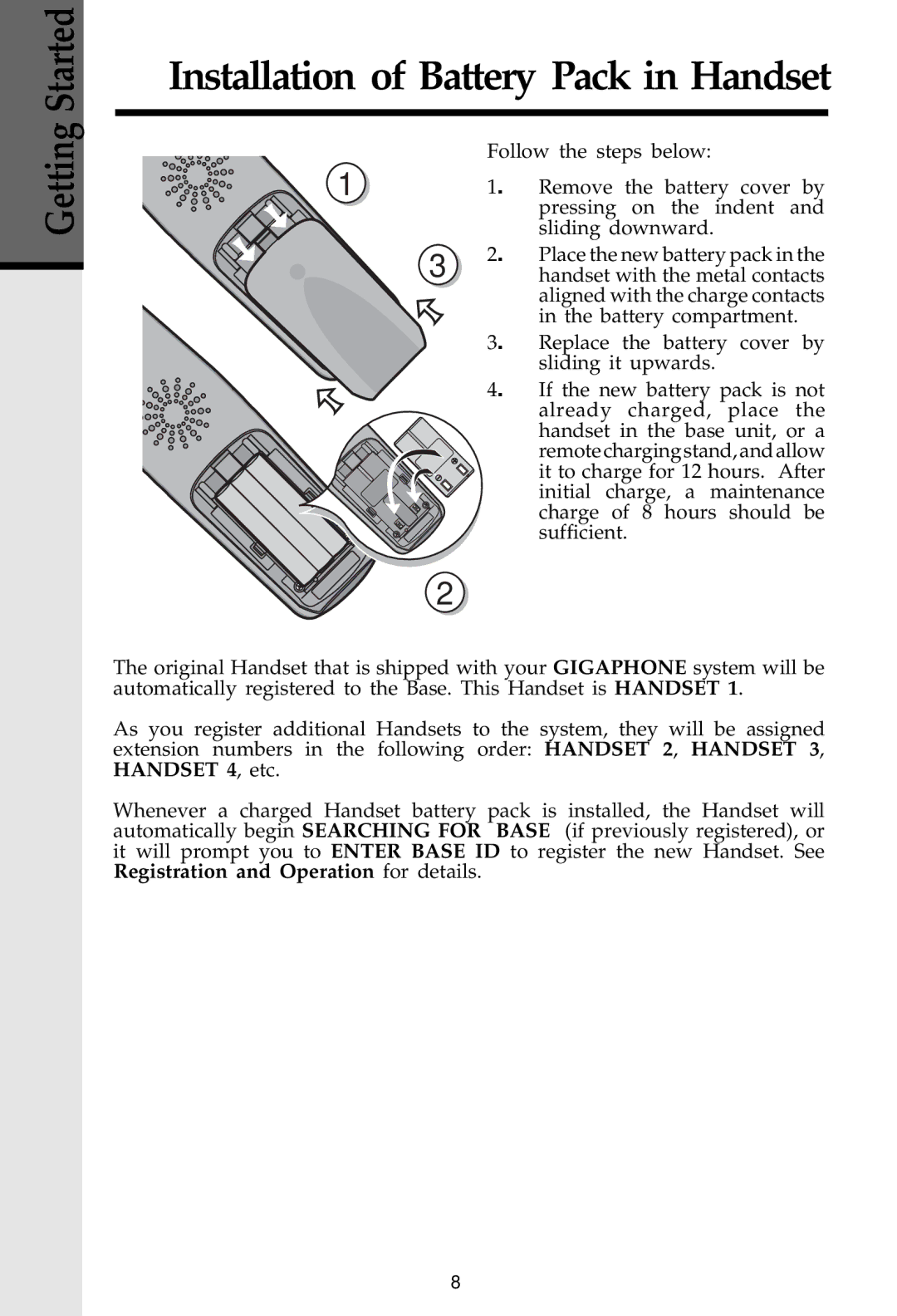 VTech 20-2481 important safety instructions Installation of Battery Pack in Handset 