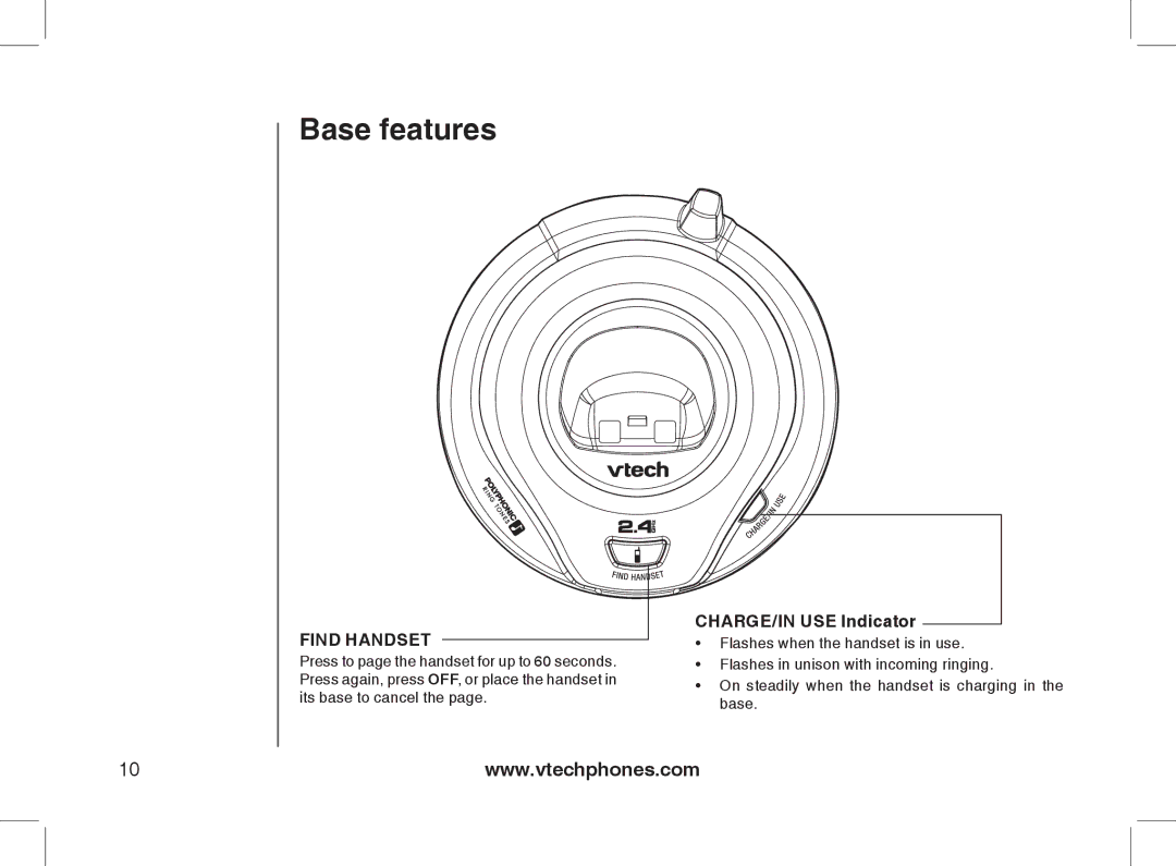 VTech 2338 user manual Base features, Find Handset 