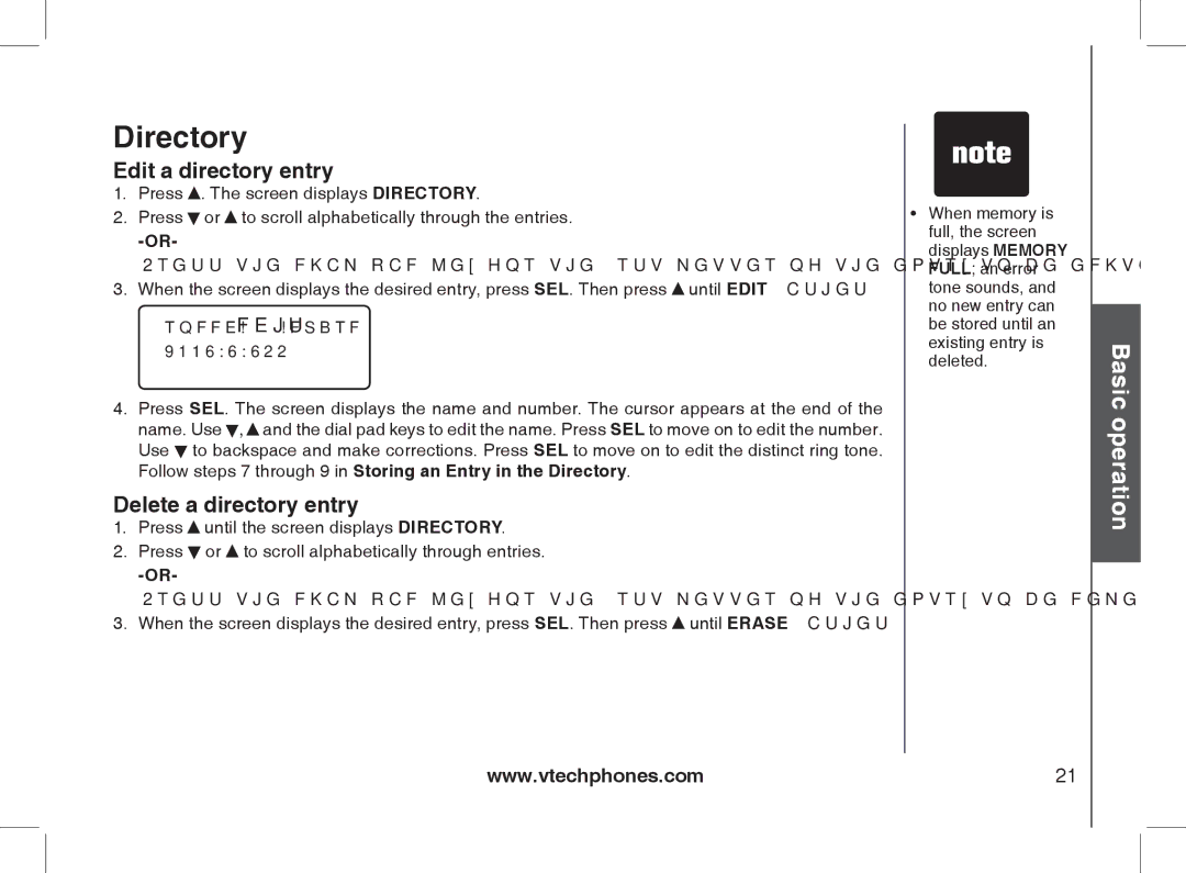 VTech 2338 user manual Edit a directory entry, Delete a directory entry 