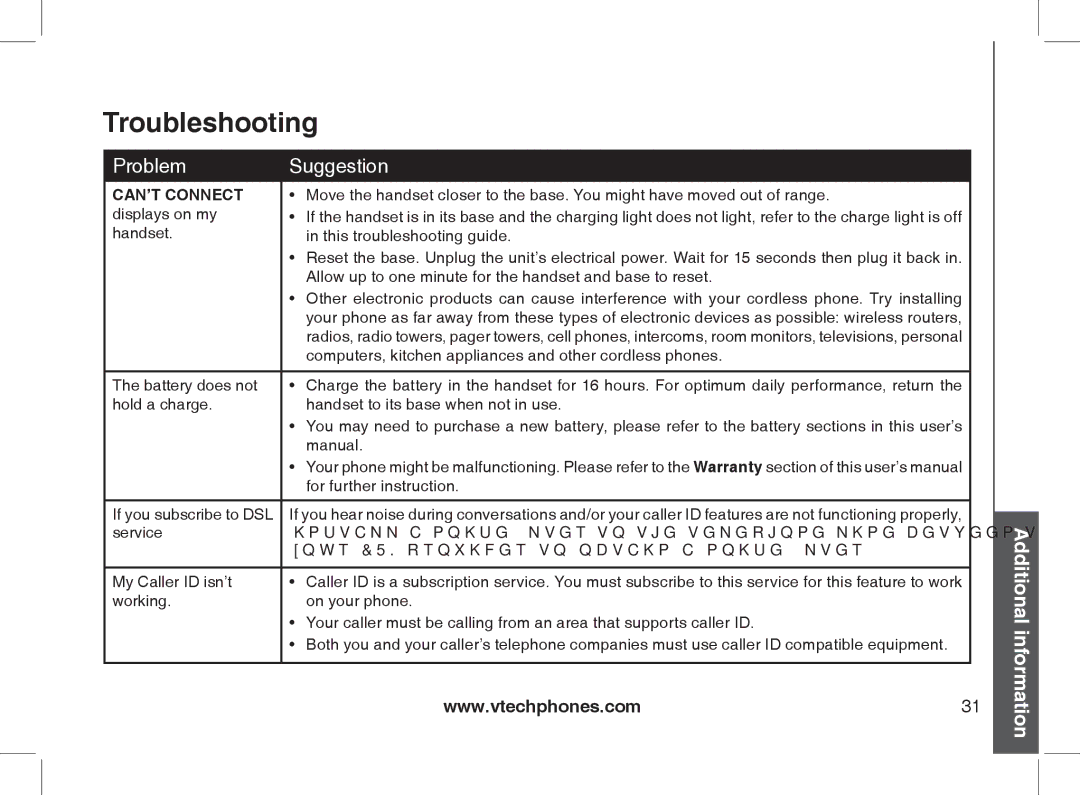 VTech 2338 user manual CAN’T Connect 