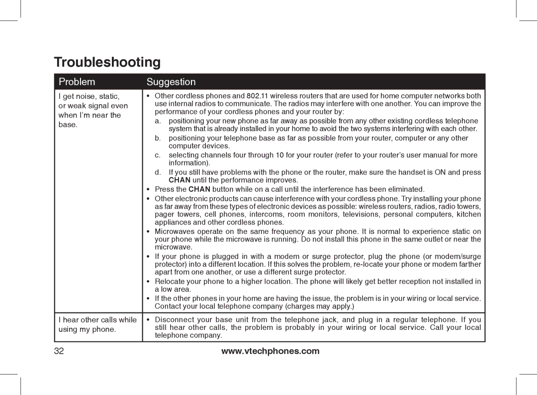 VTech 2338 user manual Get noise, static 