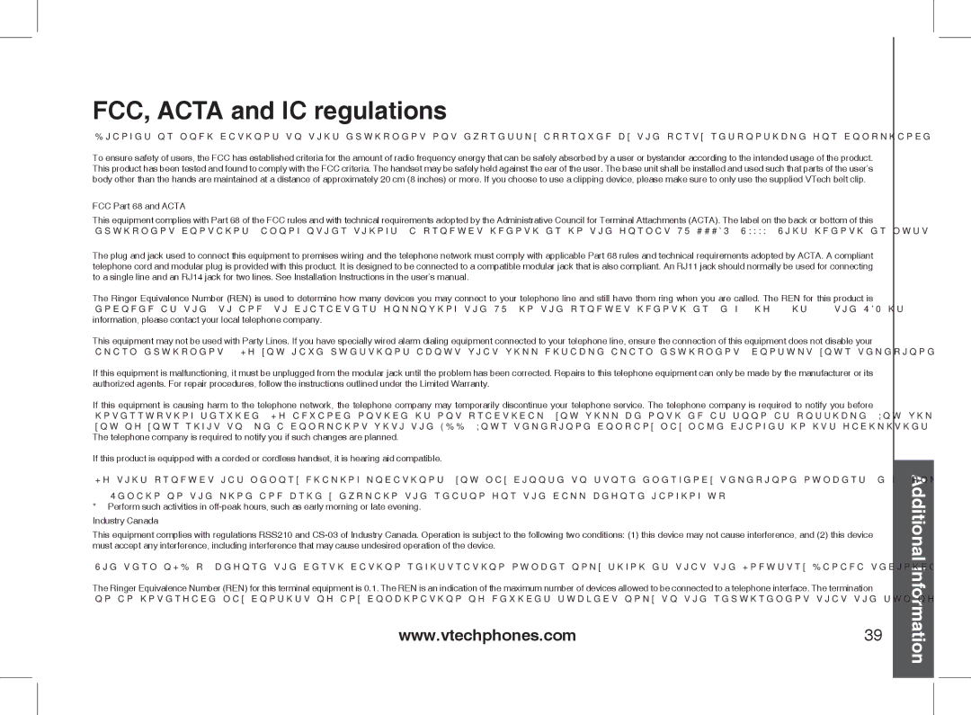 VTech 2338 user manual FCC Part 68 and Acta 