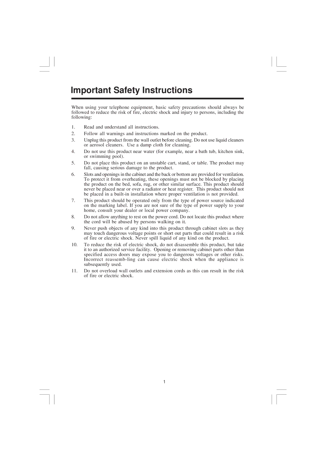 VTech 2420 important safety instructions Important Safety Instructions 