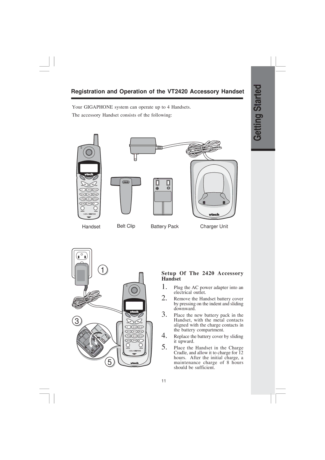 VTech Registration and Operation of the VT2420 Accessory Handset, Setup Of The 2420 Accessory Handset 