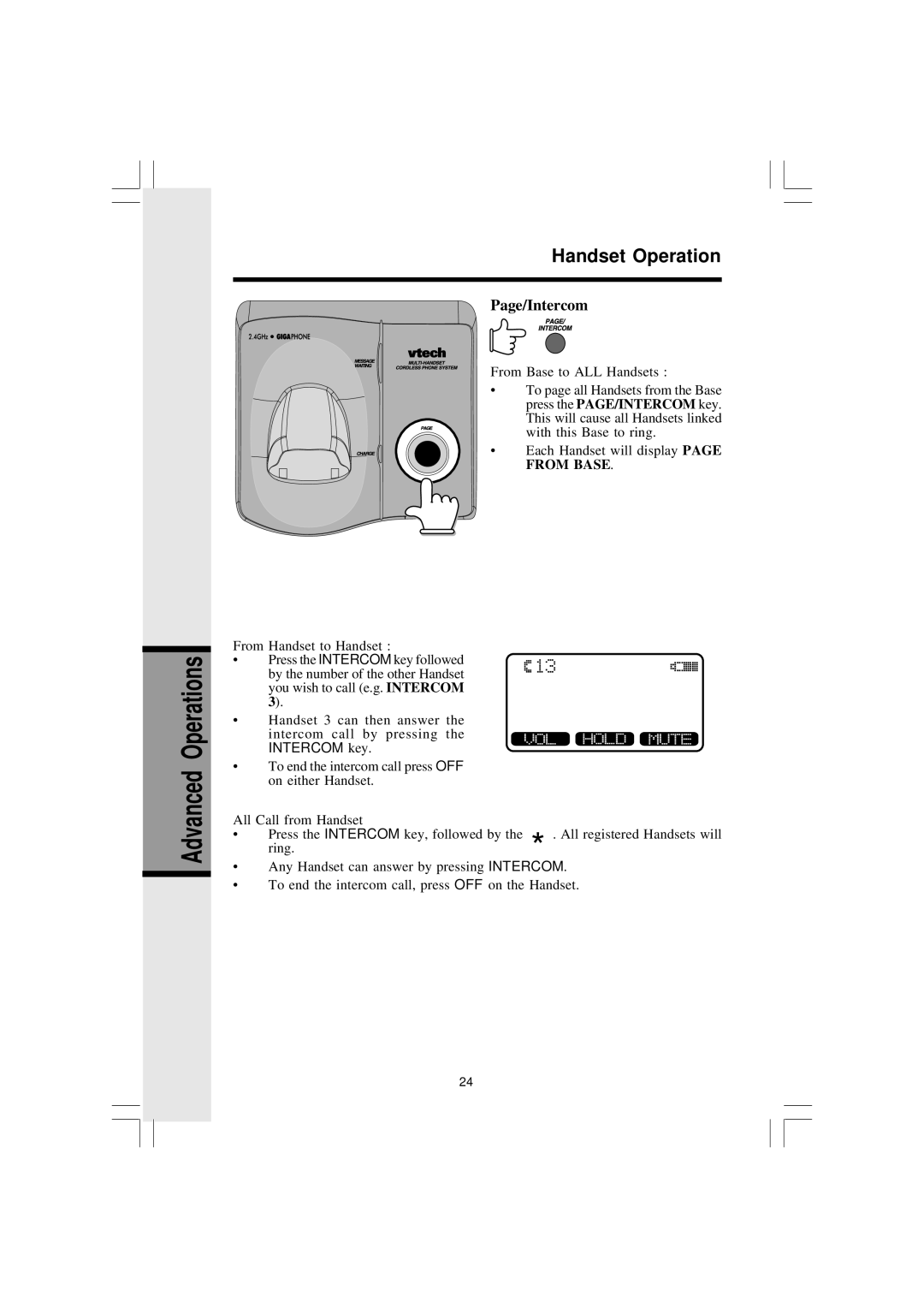 VTech 2420 important safety instructions Page/Intercom 