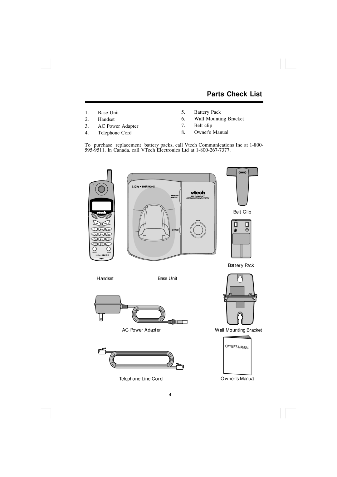 VTech 2420 important safety instructions Parts Check List 