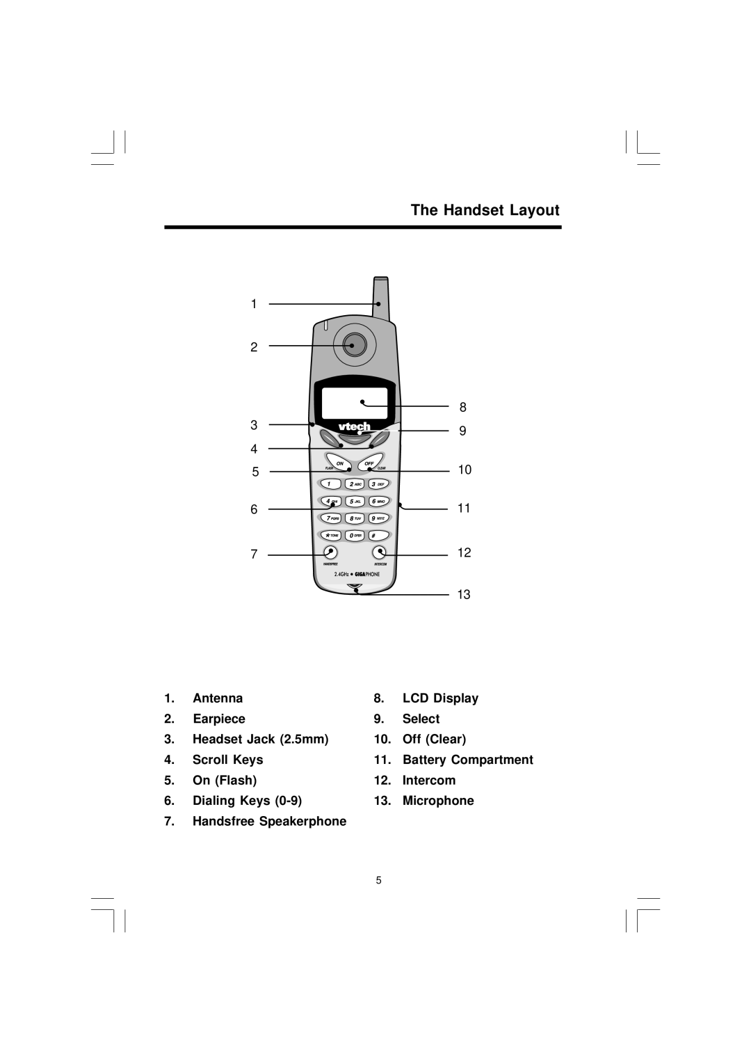 VTech 2420 important safety instructions Handset Layout 