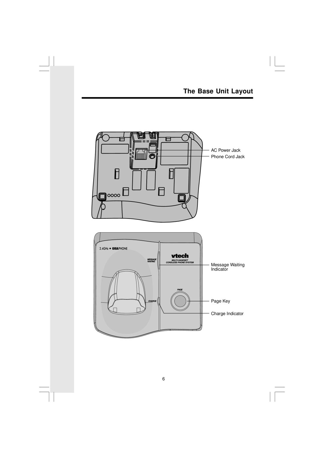 VTech 2420 important safety instructions Base Unit Layout 