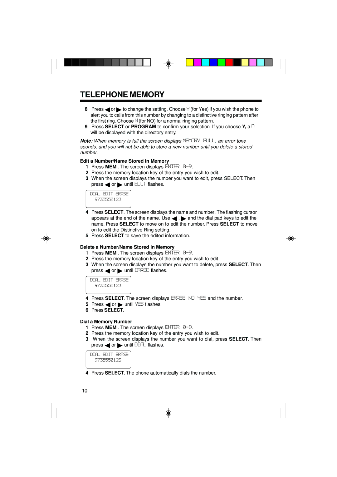 VTech 2428 manual Edit a Number/Name Stored in Memory, Delete a Number/Name Stored in Memory, Dial a Memory Number 