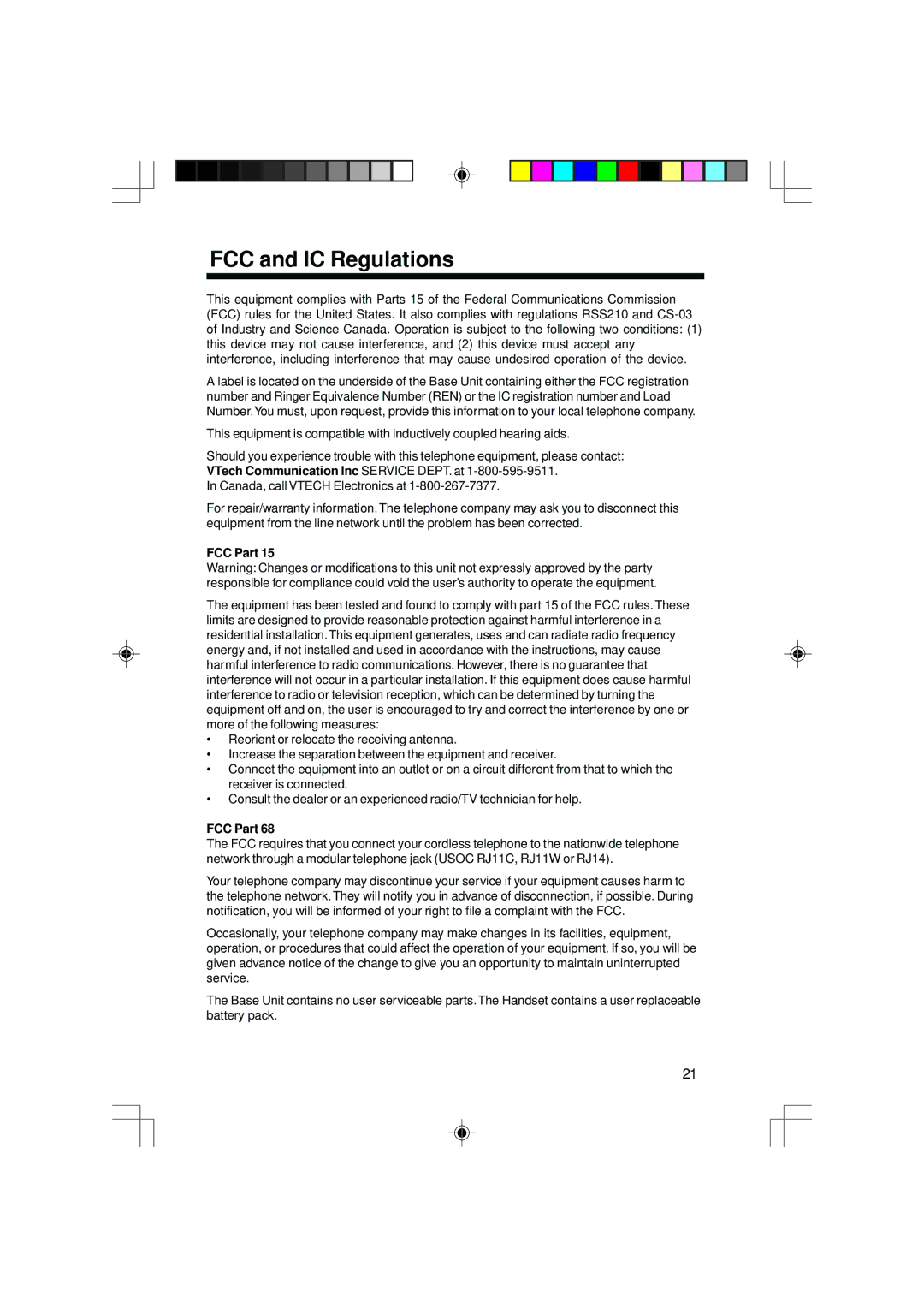 VTech 2428 manual FCC and IC Regulations, FCC Part 