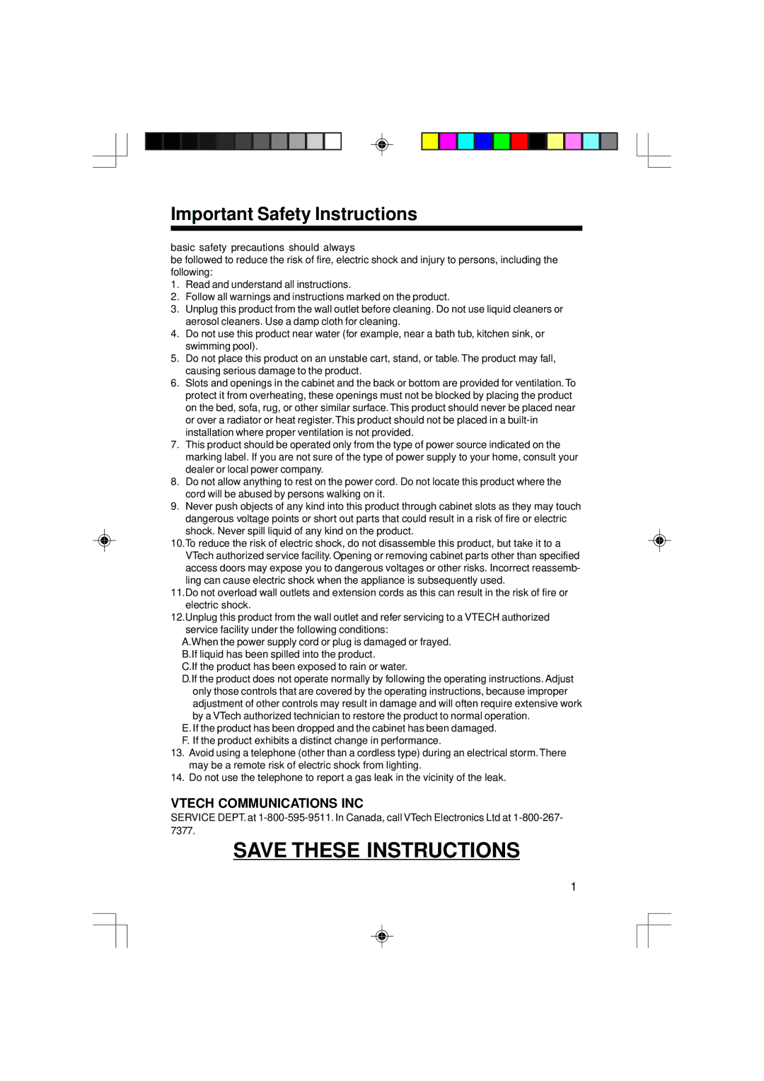 VTech 2428 manual Important Safety Instructions 