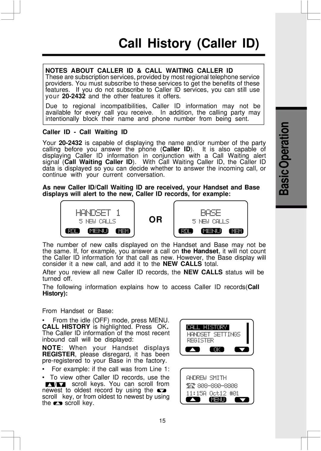 VTech 20, 2432 important safety instructions Call History Caller ID, Caller ID Call Waiting ID 