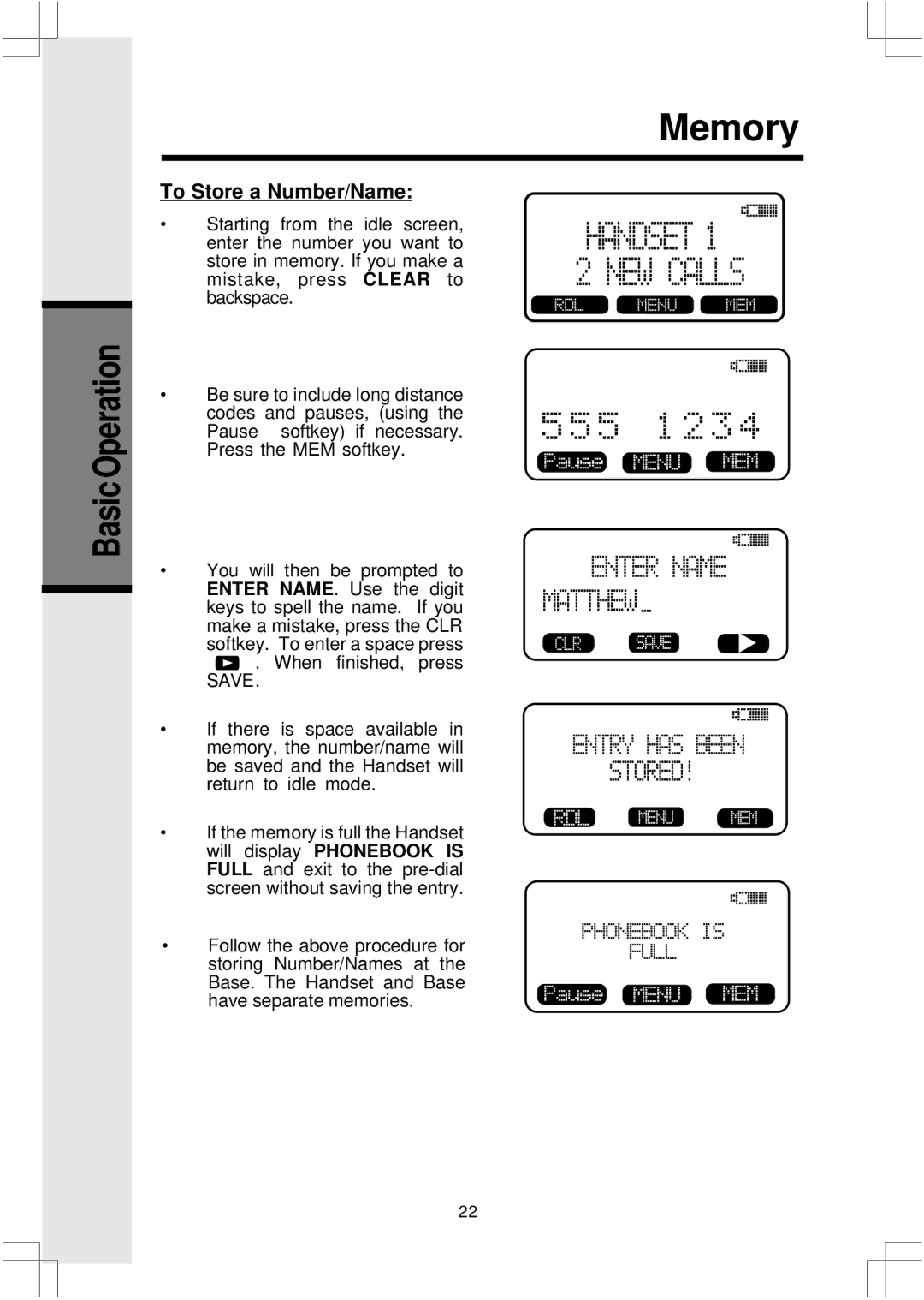 VTech 2432, 20 important safety instructions To Store a Number/Name 