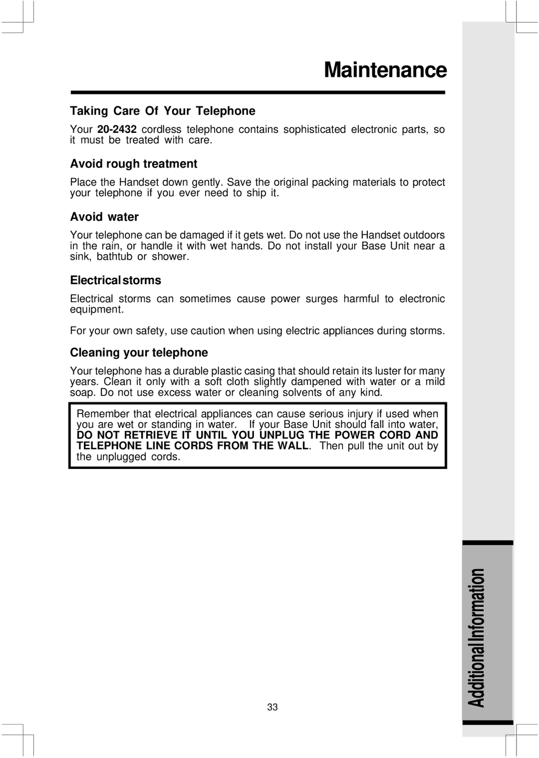 VTech 20, 2432 important safety instructions Maintenance 