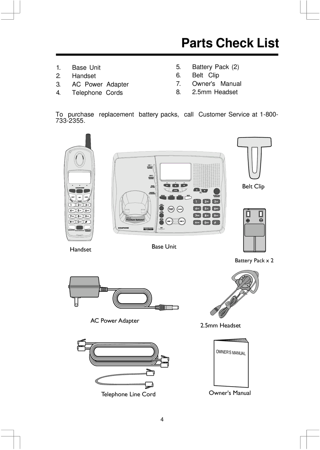 VTech 2432, 20 important safety instructions Parts Check List 