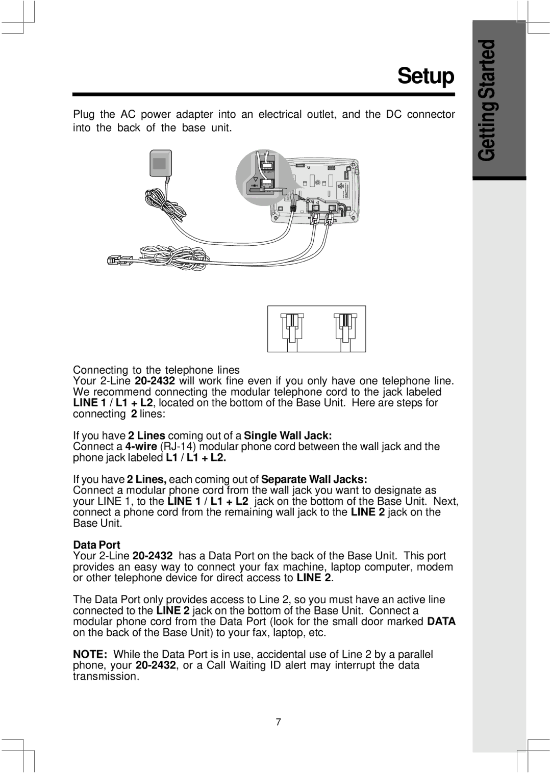 VTech 20, 2432 important safety instructions Setup, Data Port 