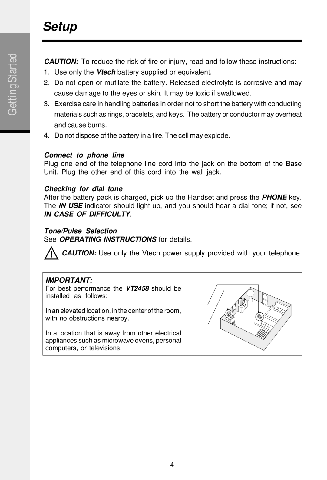 VTech 2458 important safety instructions Connect to phone line, Checking for dial tone, Case of Difficulty 