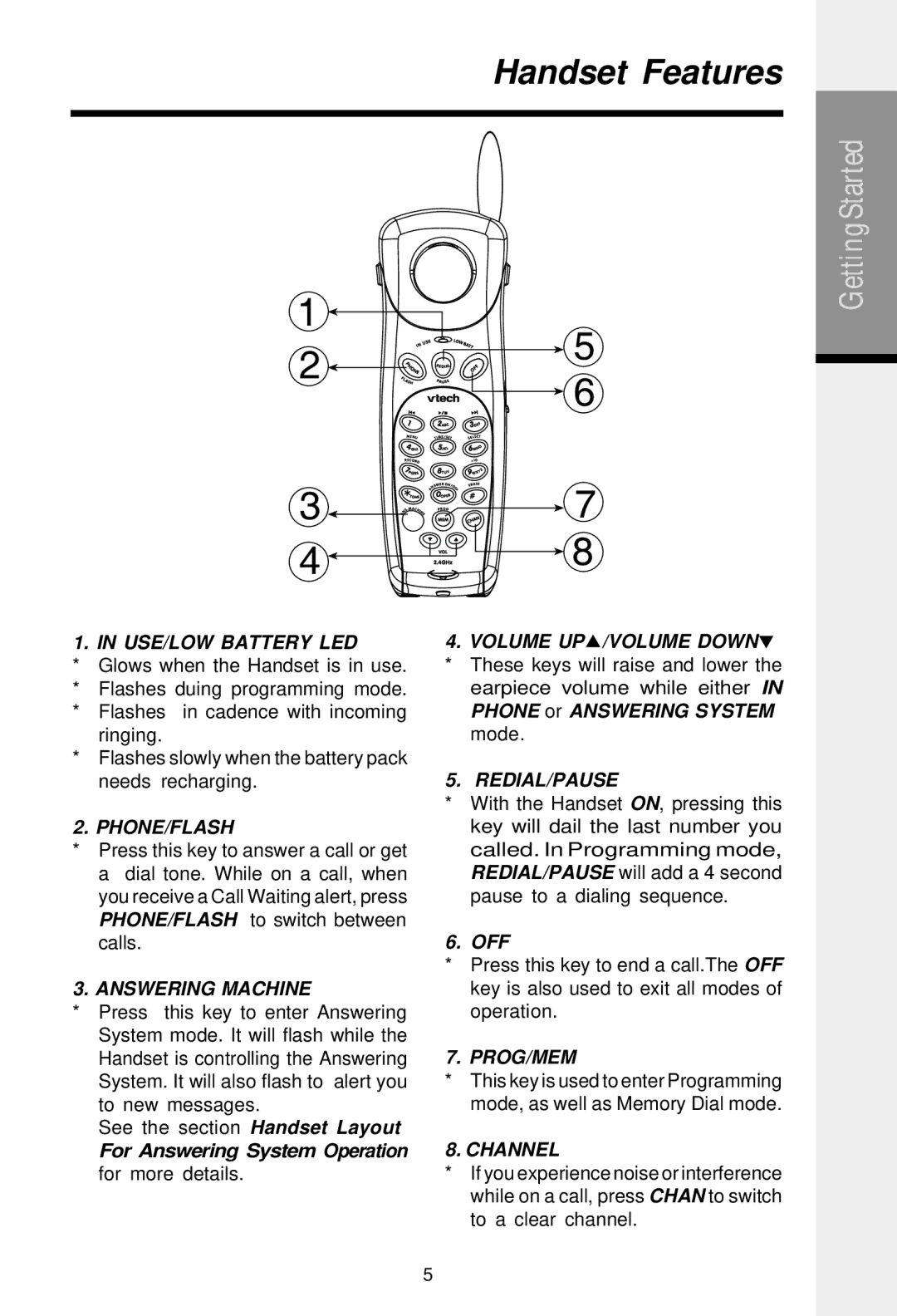 VTech 2458 important safety instructions Handset Features 