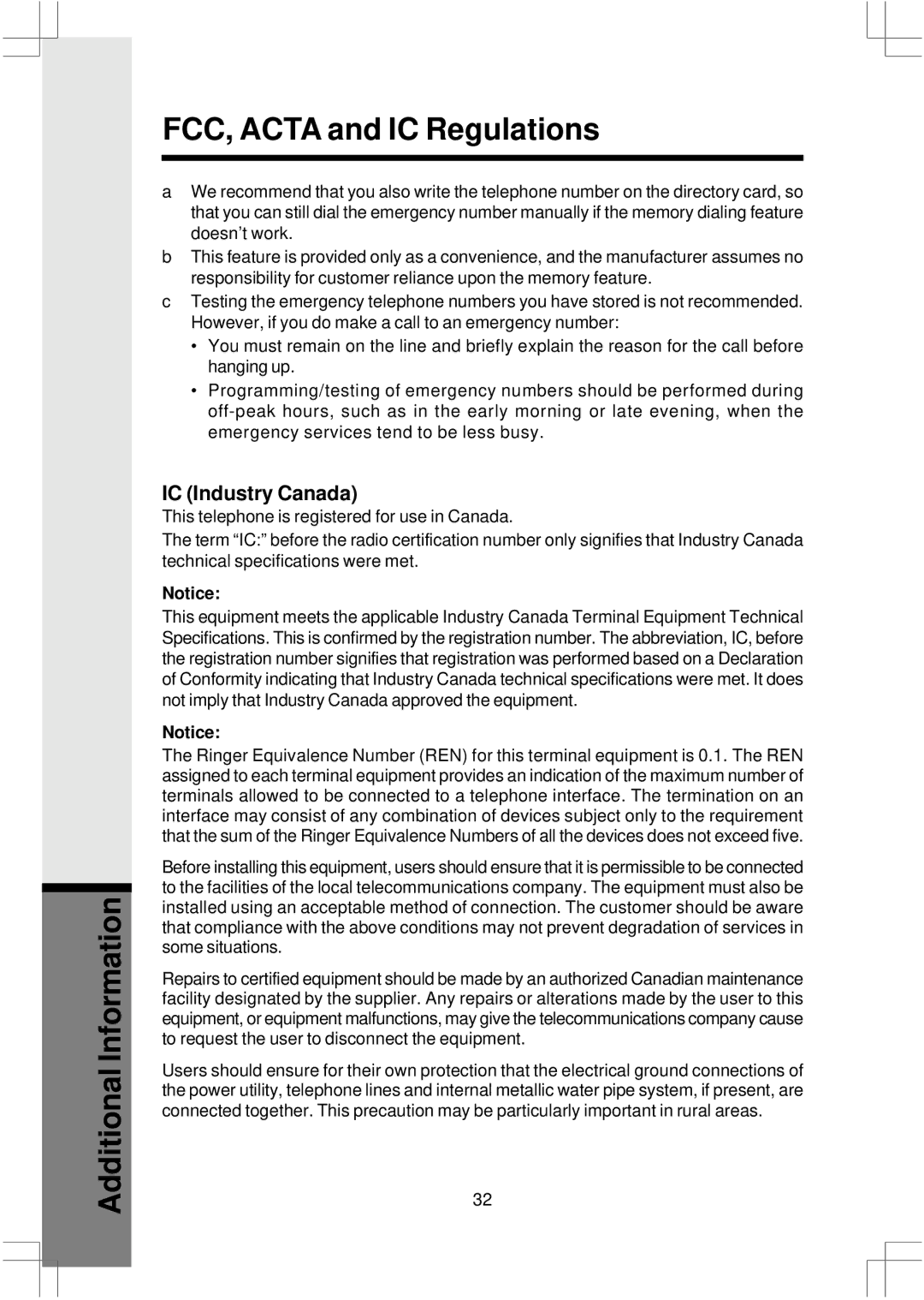 VTech 2625 important safety instructions IC Industry Canada 