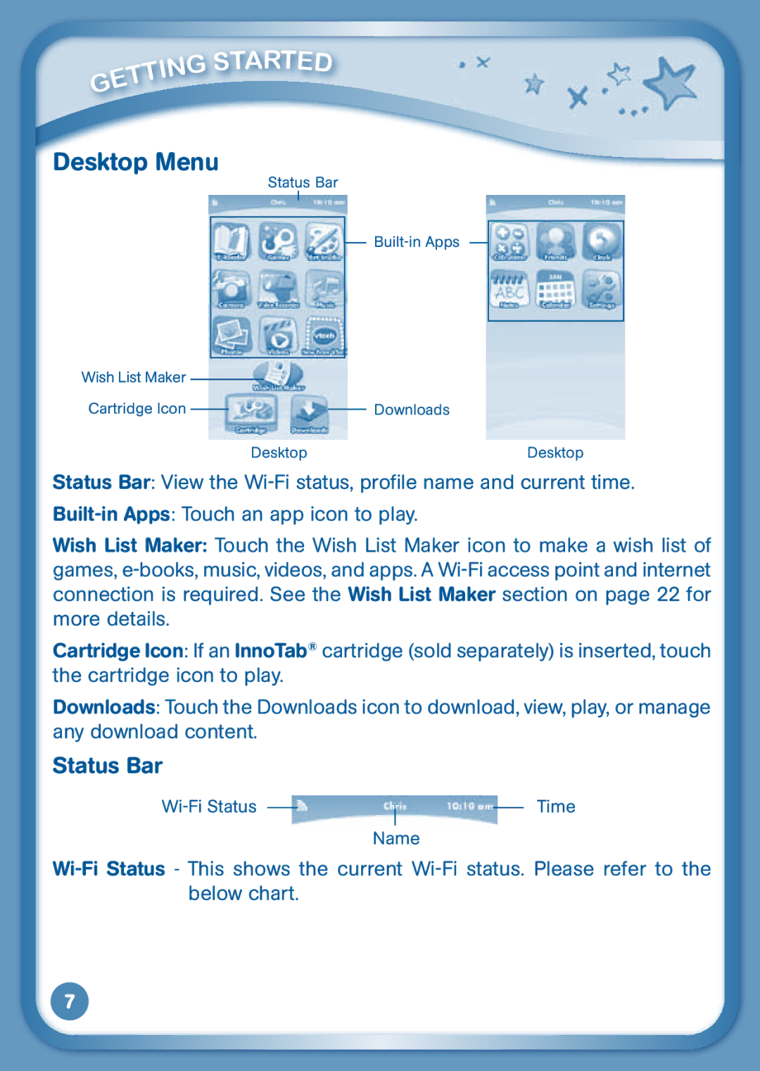 VTech 2S user manual Desktop Menu, Status Bar 