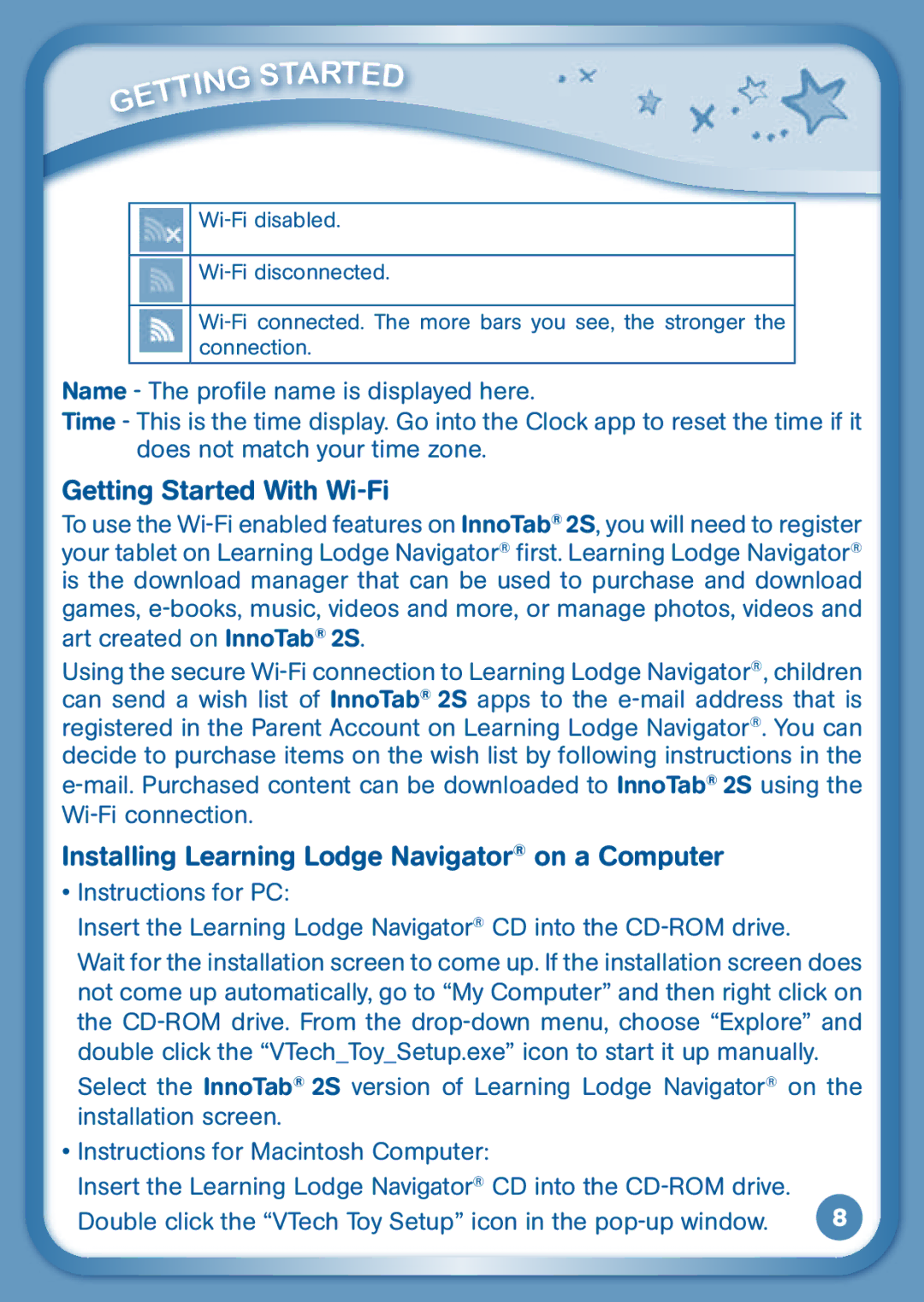 VTech 2S user manual Getting Started With Wi-Fi, Installing Learning Lodge Navigator on a Computer 